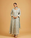 Sea Green Anarkali Suit Set with Floral Vine Patterns, Paisley Motifs And Sequin Work